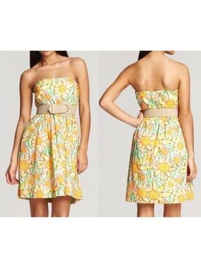 Lilly Pulitzer Sunflower Strapless Wyatt Dress Small sz 8